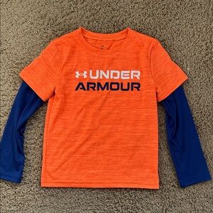 Under Armour Kids Vibrant Orange Tee with Blue Sleeves